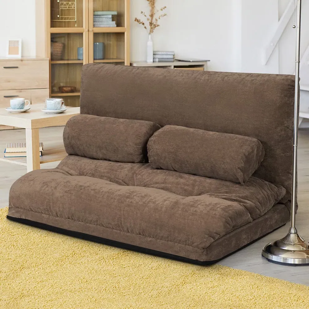 Convertible Floor Sofa Bed with Waist Pillows - Brown, Corduroy