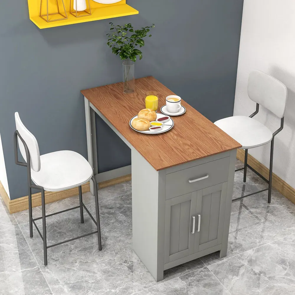 Costway 2-Seater Counter Height Dining Table with Storage - Grey