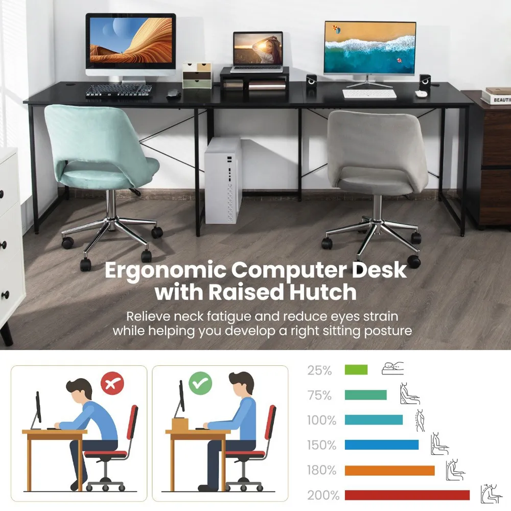 Costway L-Shaped Corner Desk with Monitor Stand - Black