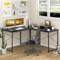 Costway L-Shaped Corner Desk with Monitor Stand - Black