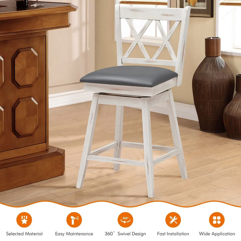 Counter Height Bar Stool Set of 2 - White
