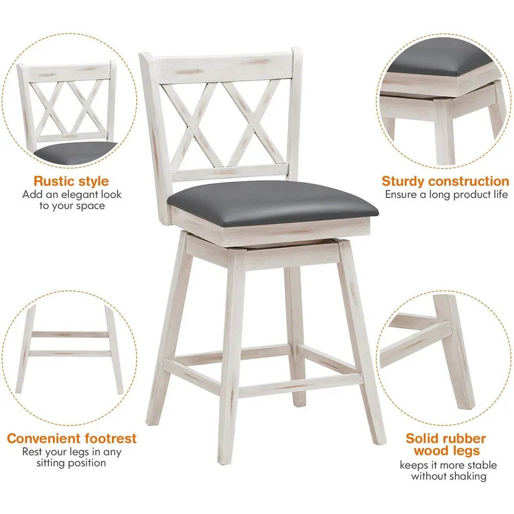 Counter Height Bar Stool Set of 2 - White