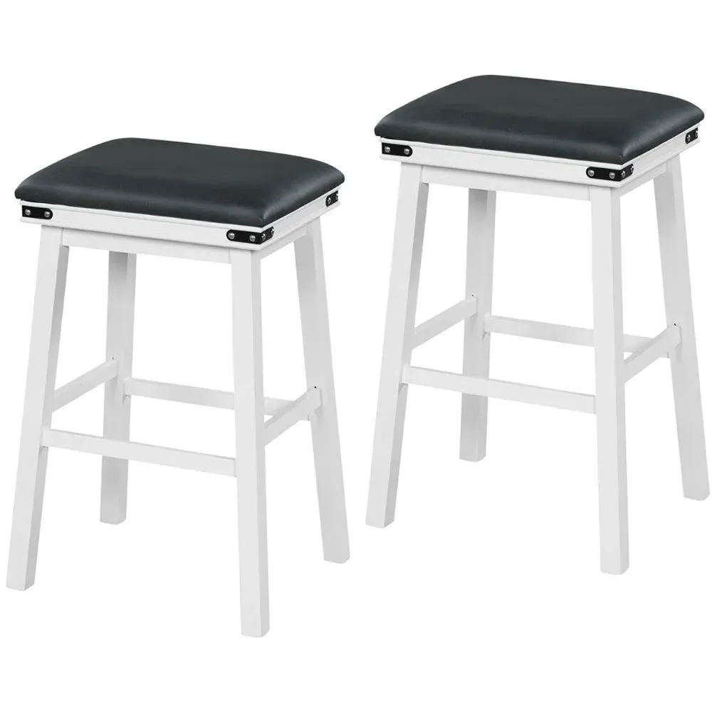 Counter Height Bar Stool Set of 2 - White, Rubber Wood