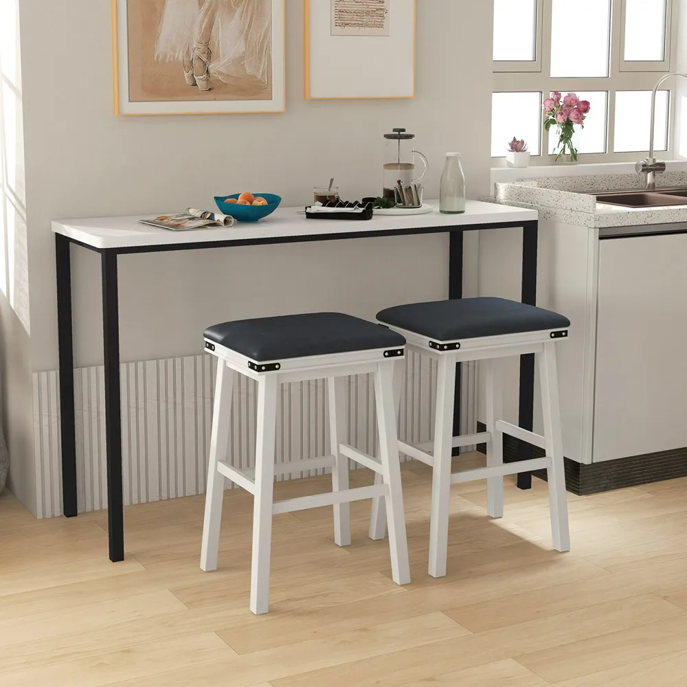 Counter Height Bar Stool Set of 2 - White, Rubber Wood