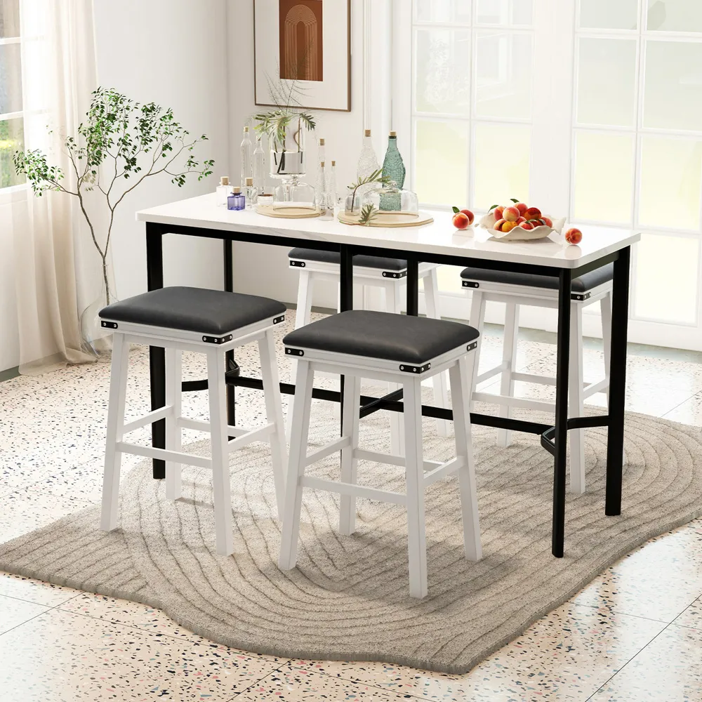 Counter Height Bar Stool Set of 2 - White, Rubber Wood