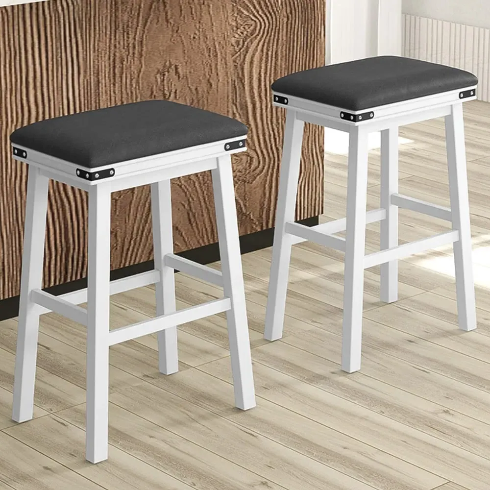 Counter Height Bar Stool Set of 2 - White, Rubber Wood image