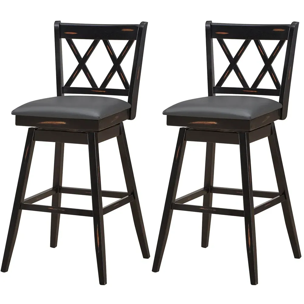 Counter Height Bar Stool with Upholstered Cushion Set of 2 - Black