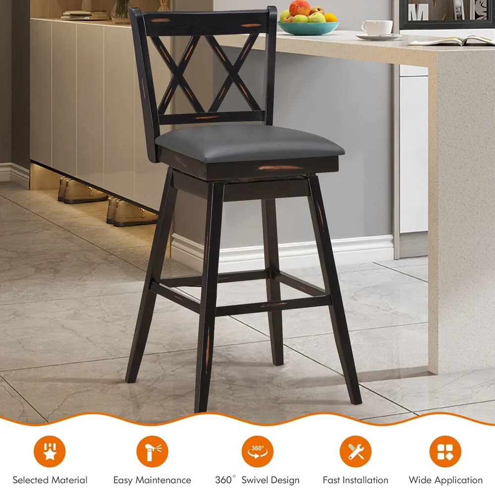Counter Height Bar Stool with Upholstered Cushion Set of 2 - Black