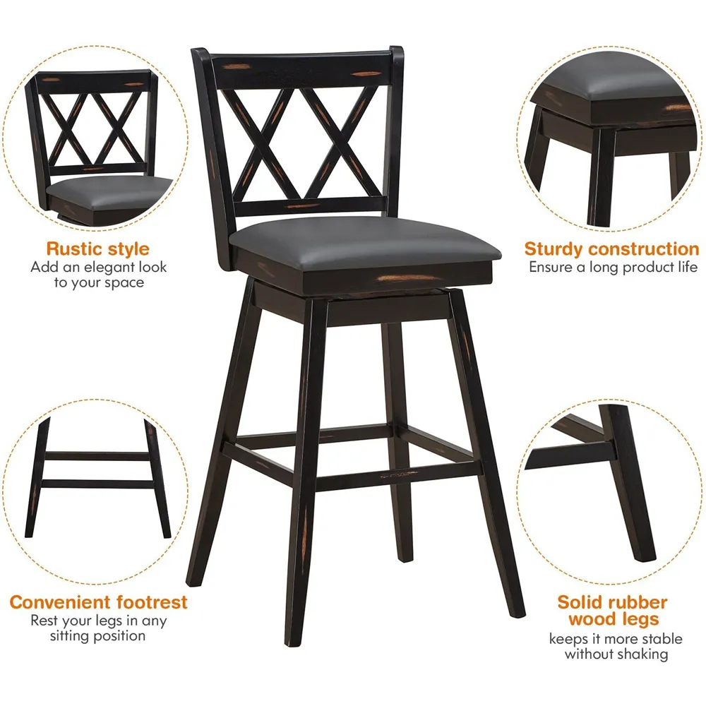Counter Height Bar Stool with Upholstered Cushion Set of 2 - Black