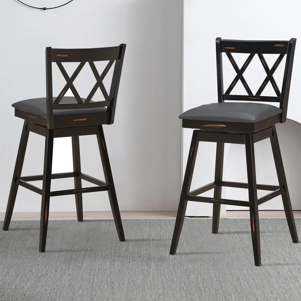 Counter Height Bar Stool with Upholstered Cushion Set of 2 - Black