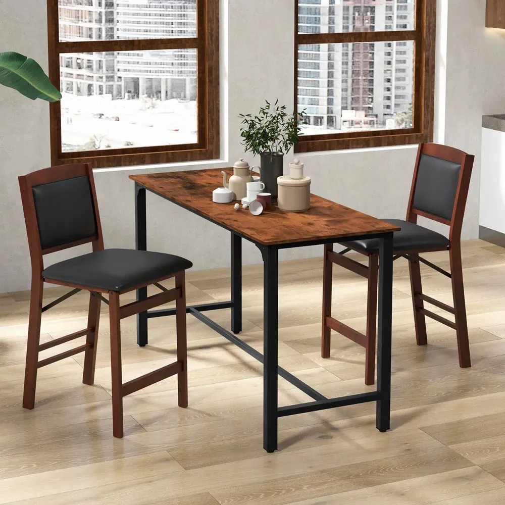 Counter Height Chairs Set of 2 - Brown, Rubber Wood