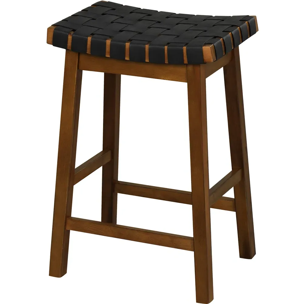 Counter Height Saddle Bar Stool Set of 2 - Black, Faux Leather