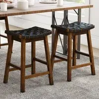 Counter Height Saddle Bar Stool Set of 2 - Black, Faux Leather