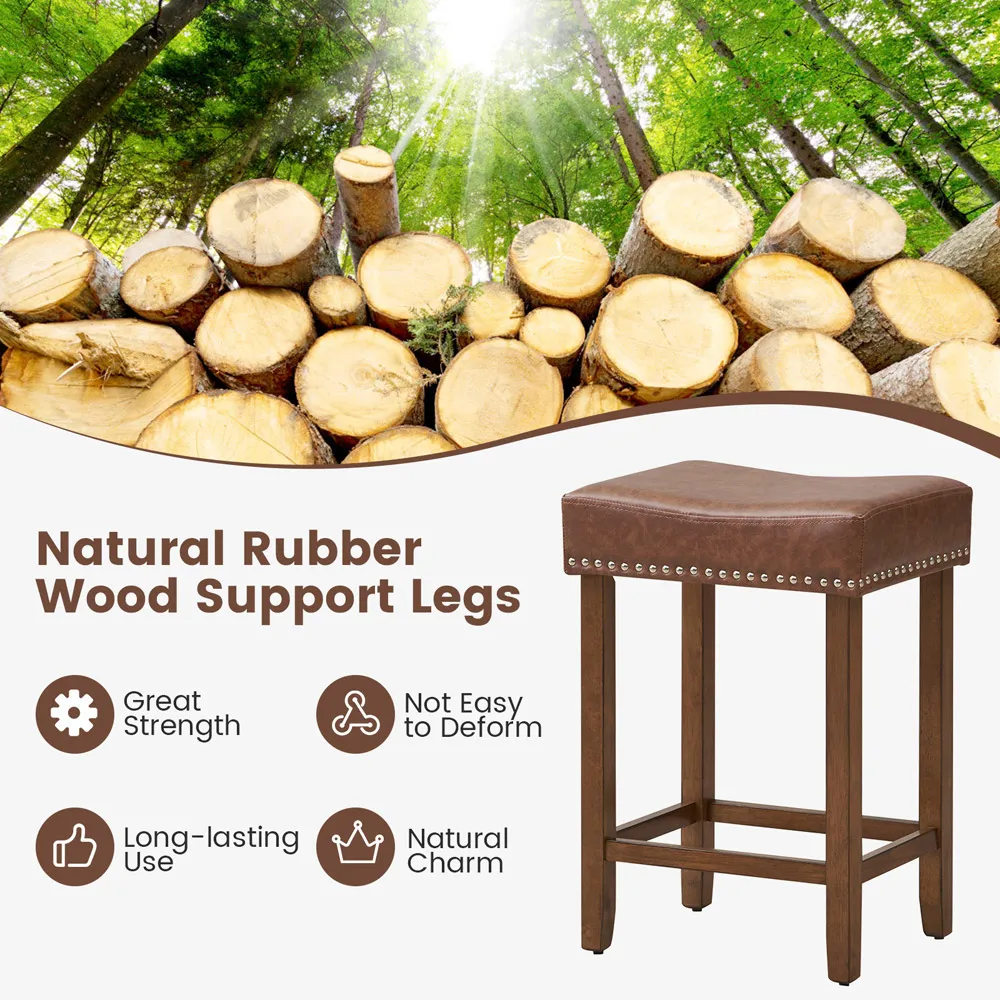 Counter Height Saddle Stool Set of 2 - Brown, PU Leather