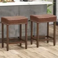 Counter Height Saddle Stool Set of 2 - Brown, PU Leather