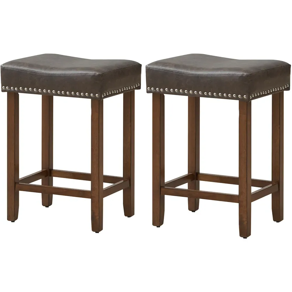 Counter Height Saddle Stool Set of 2 - Grey, PU Leather