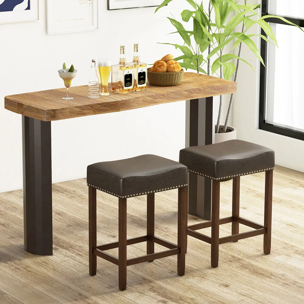 Counter Height Saddle Stool Set of 2 - Grey, PU Leather