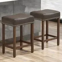 Counter Height Saddle Stool Set of 2 - Grey, PU Leather