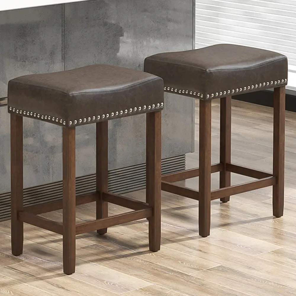 Counter Height Saddle Stool Set of 2 - Grey, PU Leather