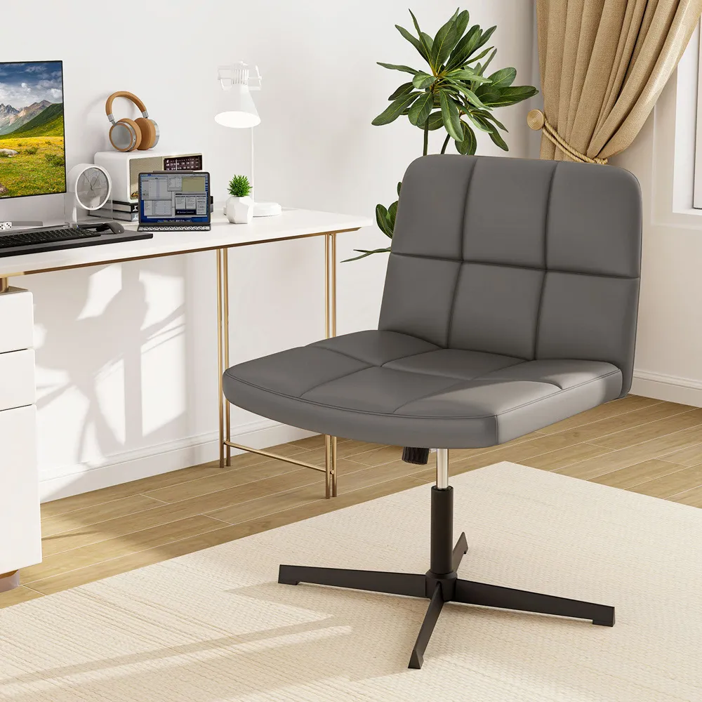 Cross Legged Office Chair - Grey, PU Leather