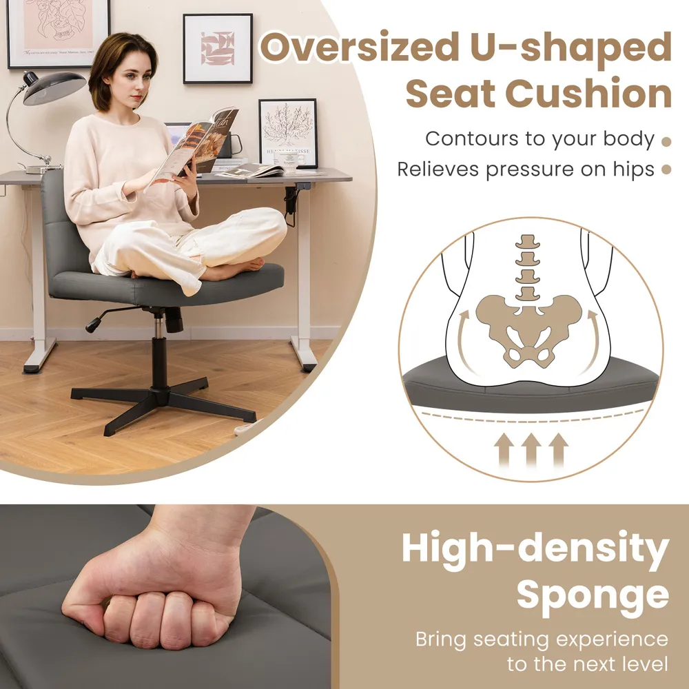 Cross Legged Office Chair - Grey, PU Leather