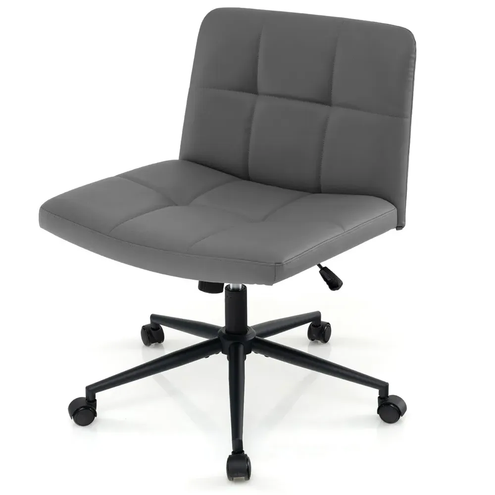 Cross Legged Office Chair - Grey, PU Leather