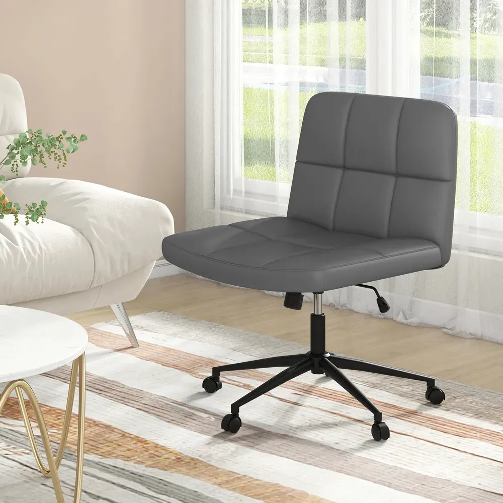 Cross Legged Office Chair - Grey, PU Leather