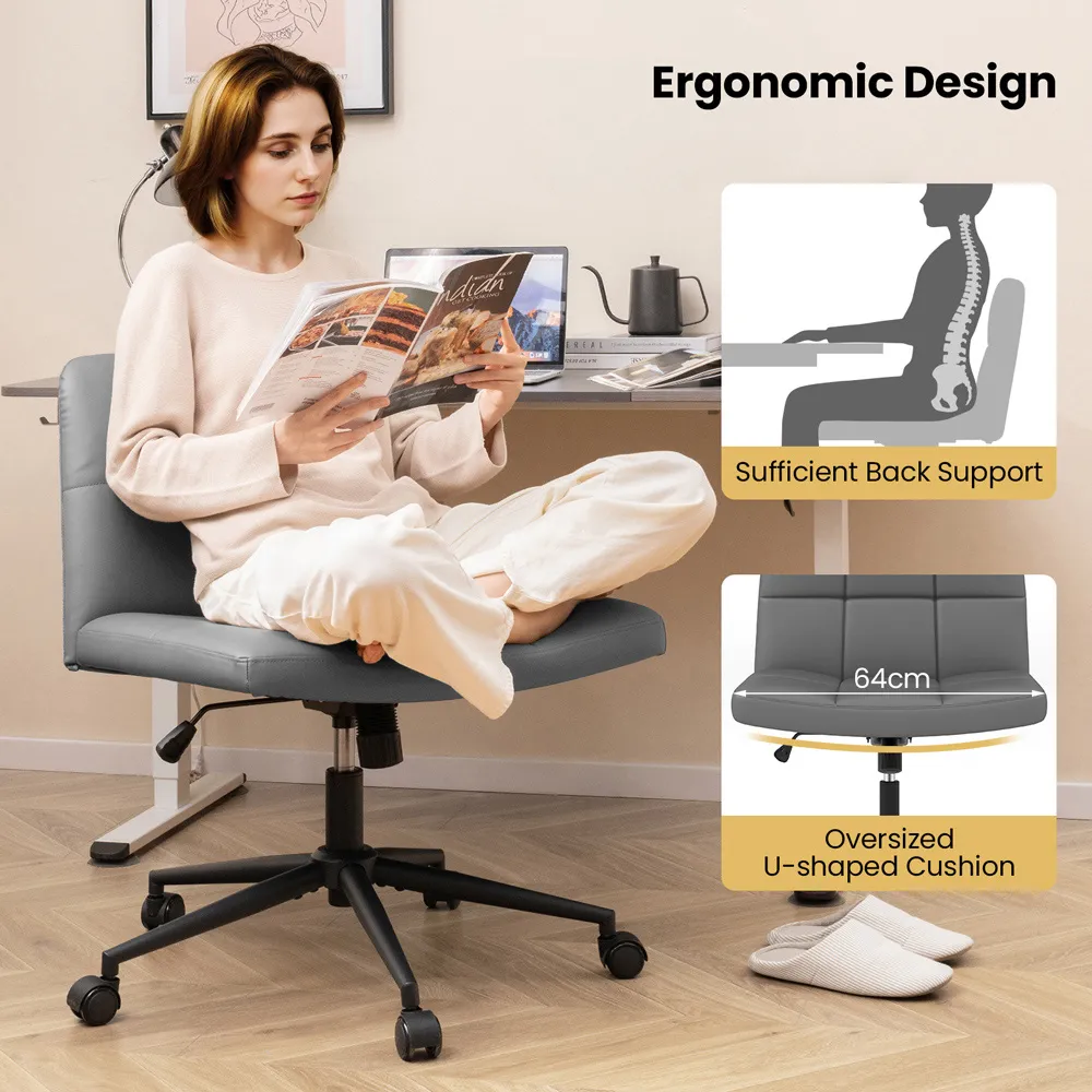 Cross Legged Office Chair - Grey, PU Leather