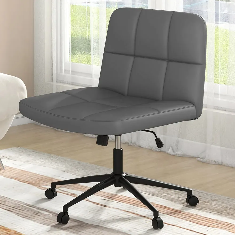 Cross Legged Office Chair - Grey, PU Leather