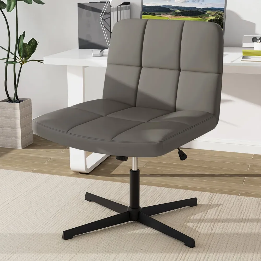 Cross Legged Office Chair - Grey, PU Leather image