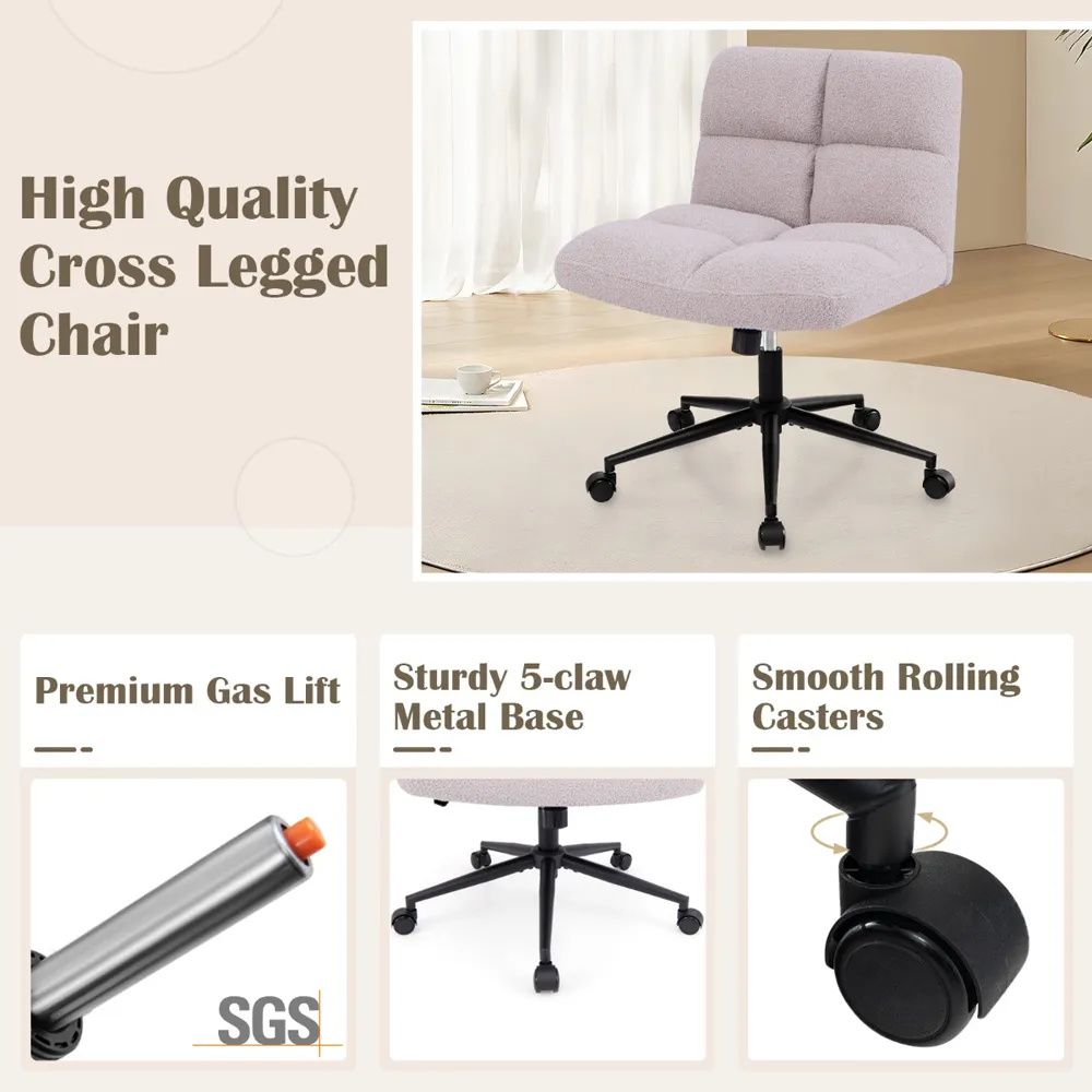 Cross Legged Swivel Chair with Wheels - Grey