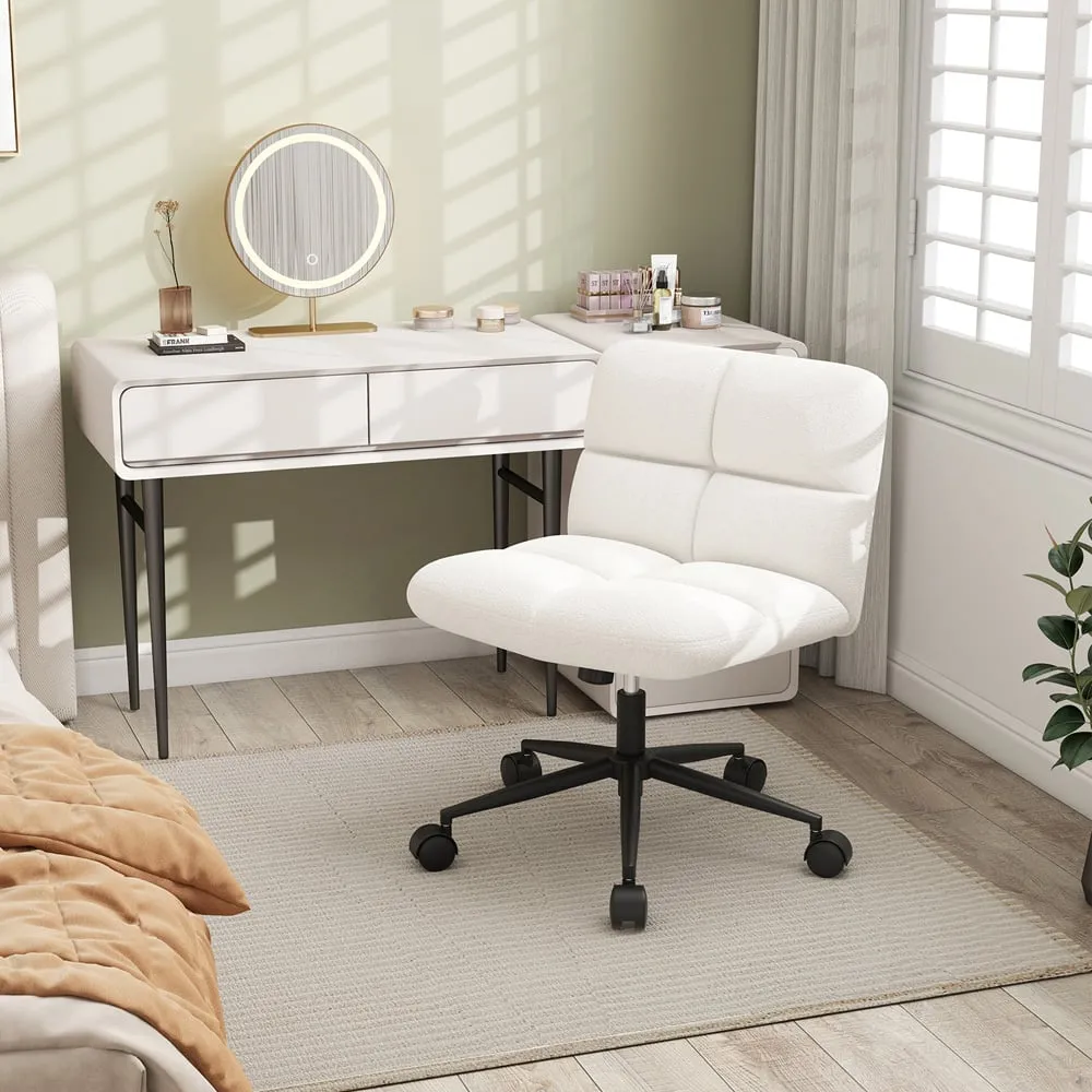 Cross Legged Swivel Office Chair with Rocking - Beige