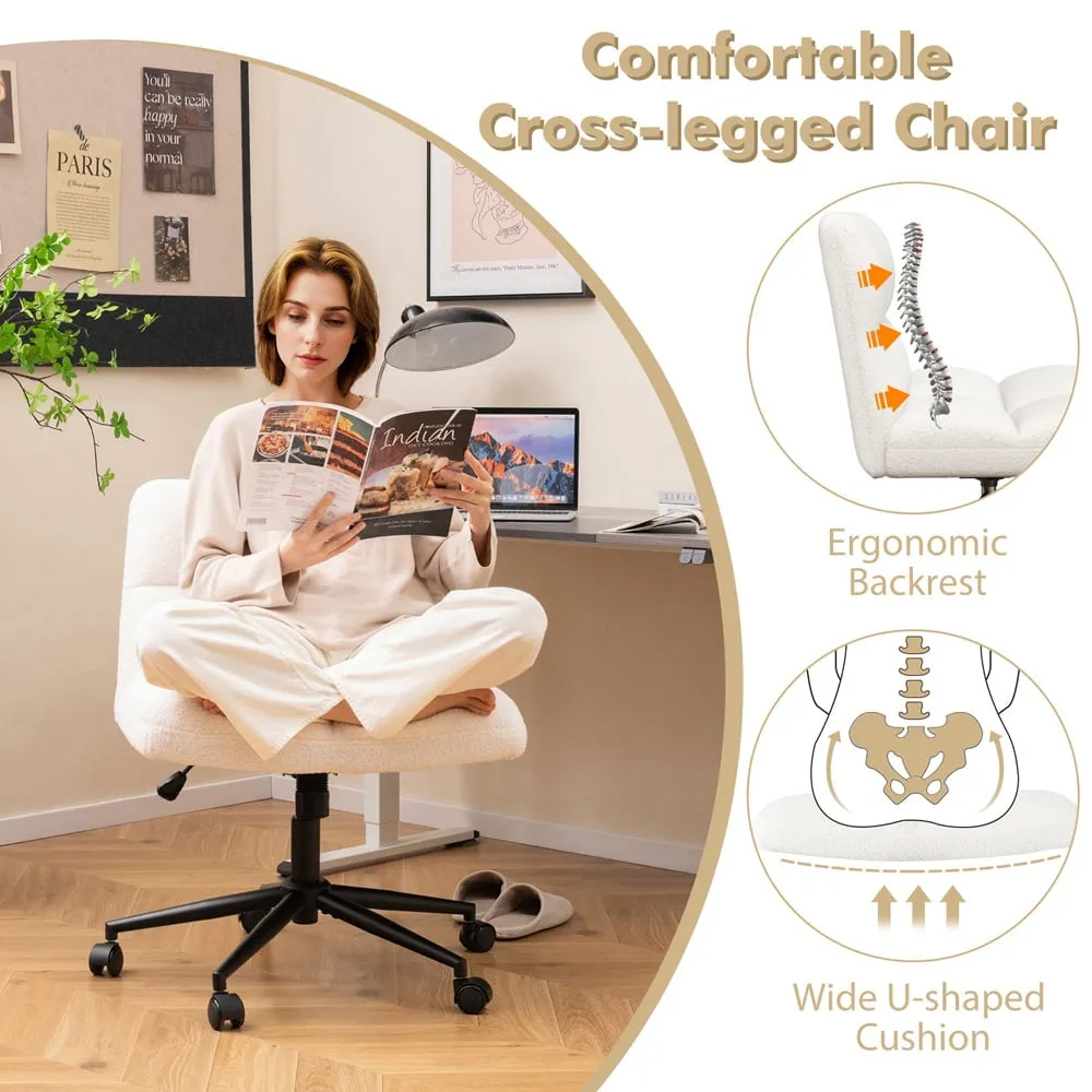 Cross Legged Swivel Office Chair with Rocking - Beige