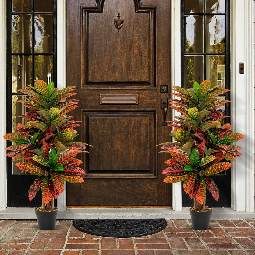 Croton Palm Artificial Plant In Pot 3ft - Multi