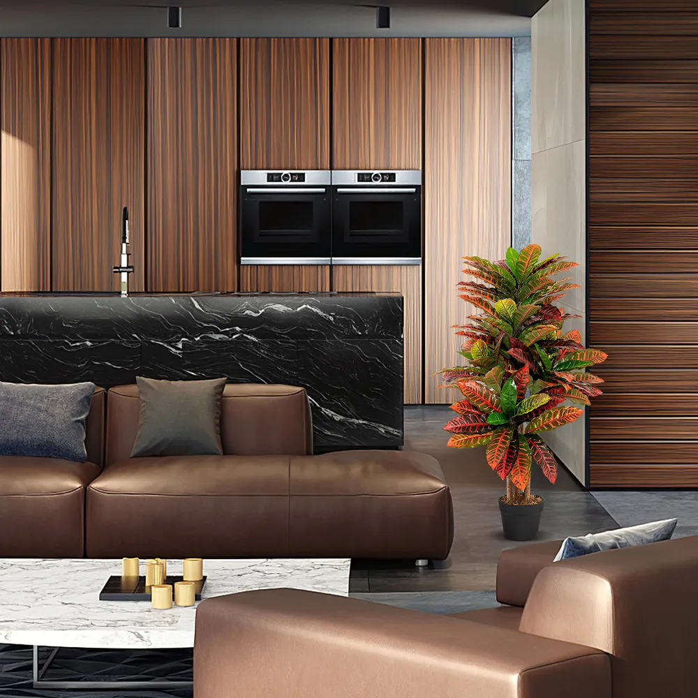 Croton Palm Artificial Plant In Pot 3ft - Multi