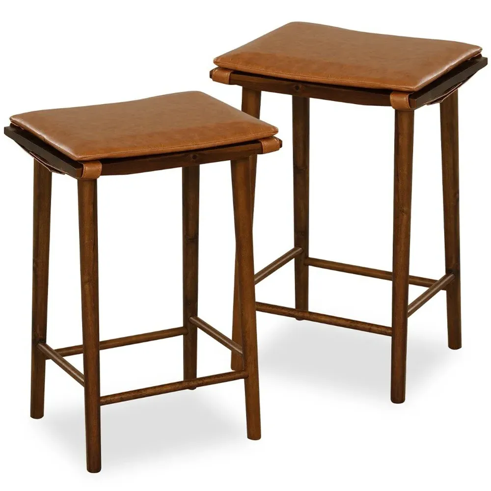Dining Bar Stool with Removable Cushion Set of 2 - Brown