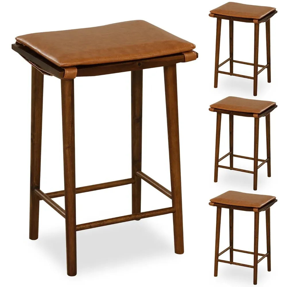 Dining Bar Stool with Removable Cushion Set of 2 - Brown