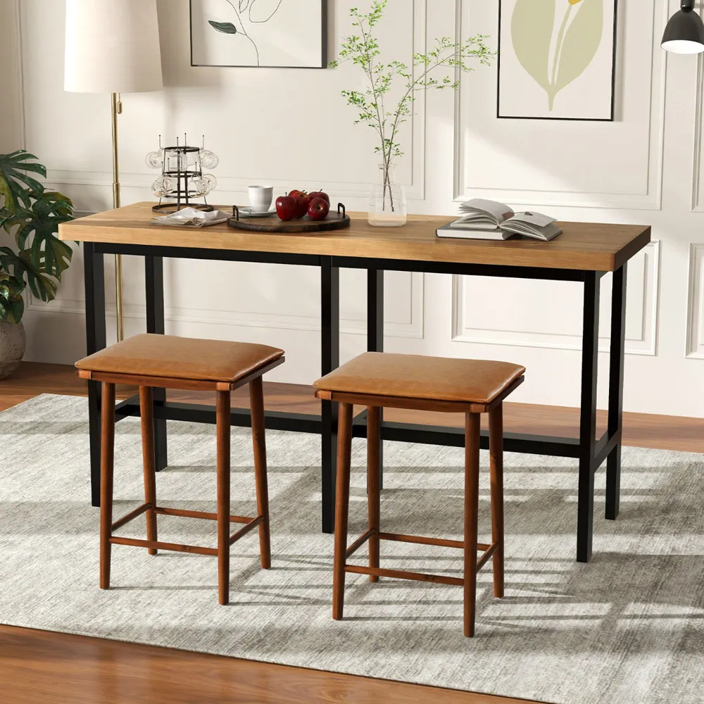 Dining Bar Stool with Removable Cushion Set of 2 - Brown