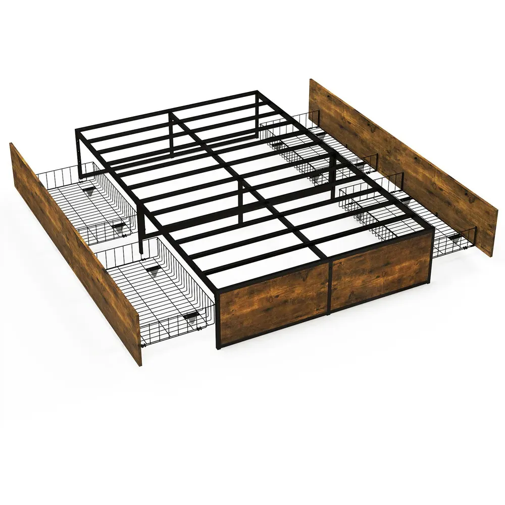 Double Bed Frame with 4 Underbed Drawers - Black