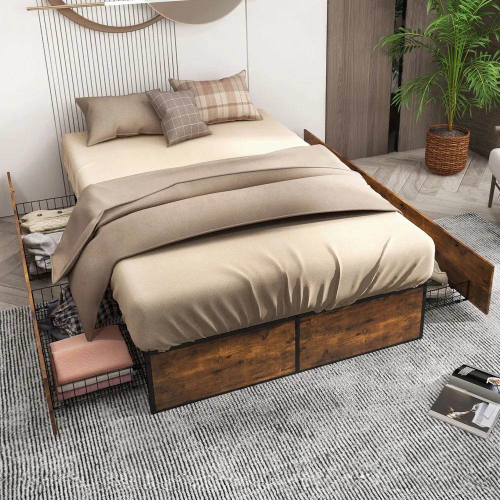 Double Bed Frame with 4 Underbed Drawers - Black image