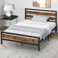 Double Bed Frame with Headboard - Brown, Metal