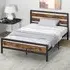 Double Bed Frame with Headboard - Brown, Metal