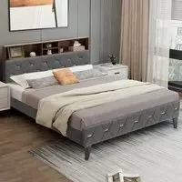 Double Bed Frame with LED Headboard and Storage - Black