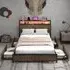 Double Bed Frame with LED Headboard and Storage - Brown