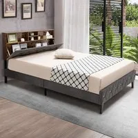 Double Bed Frame with Storage Headboard - Multi, Velvet