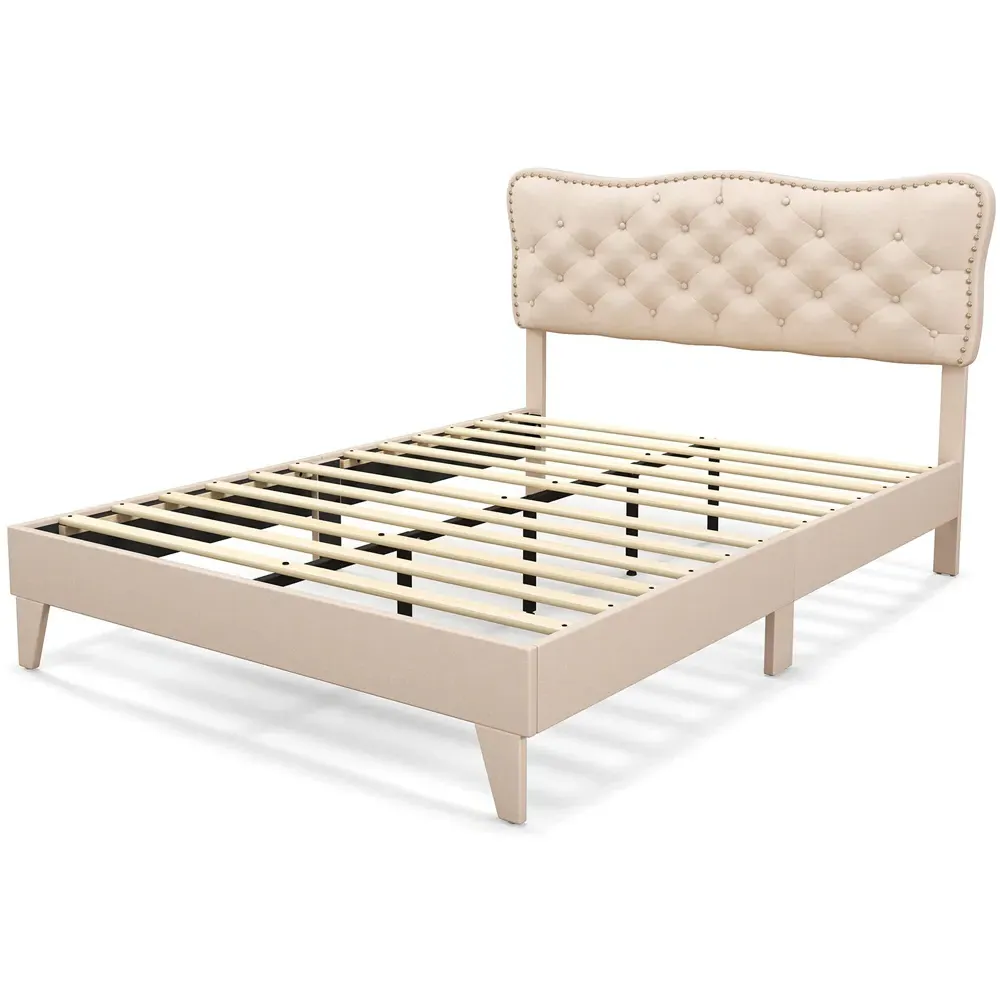 Double Button Tufted Bed - Cream