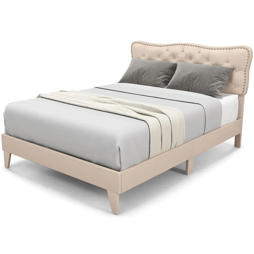 Double Button Tufted Bed - Cream
