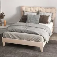 Double Button Tufted Bed - Cream