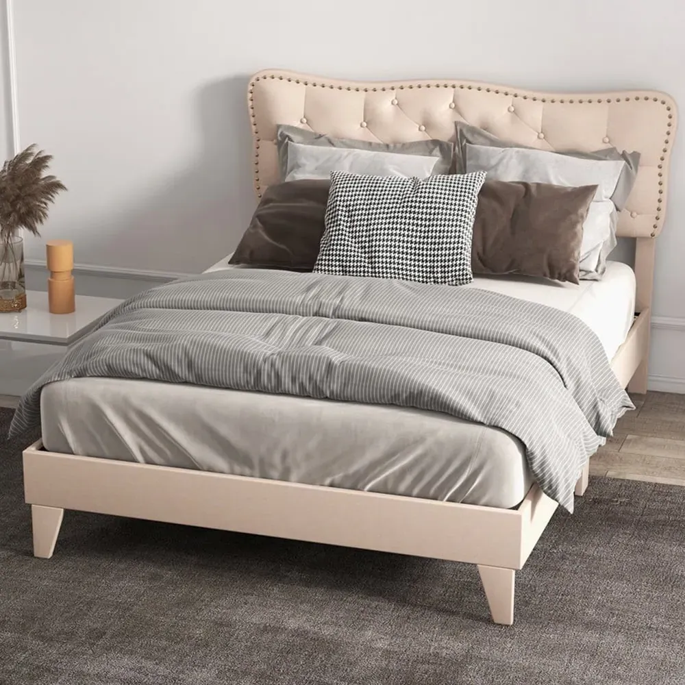 Double Button Tufted Bed - Cream image