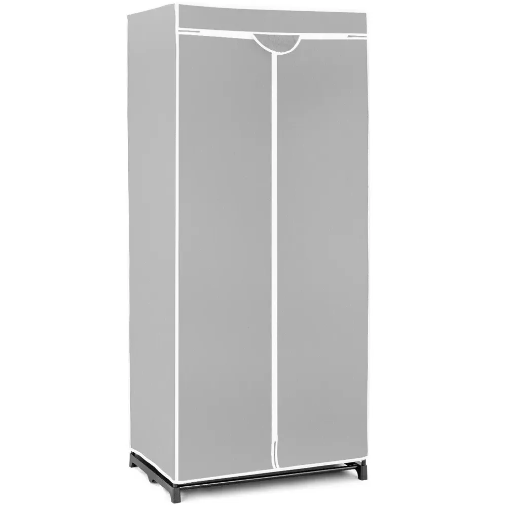 Double Canvas Wardrobe with Dust Proof Cover - Grey